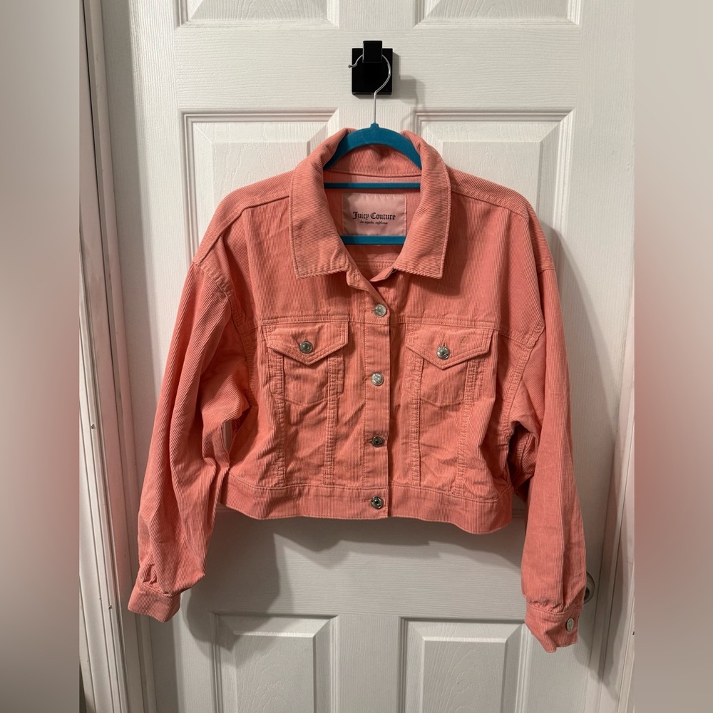Juicy Couture Coral Salmon Orange-Pink Corduroy Cropped Jacket NWOT